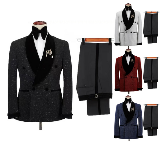 Shining Jacket With Pants Set Suits 2 Pieces Groom Tuxedos Black Flat Velvet Shawl Collar Wedding Suits Tuxedos | LL830