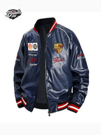 Men's PU Leather Moto Jacket | 2026 Korean Style Racing Coat | Waterproof Windproof Fleece-Lined Biker Outerwear