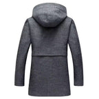 Men's Premium End Wool Blend Trench Coat Zip Closure Hooded Mid Long Overcoat