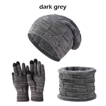 Unisex Winter Beanie Hat Scarf Touchscreen Gloves Set Knit Slouchy Beanie Skull Cap Mittens Circle Scarves | DXBN092