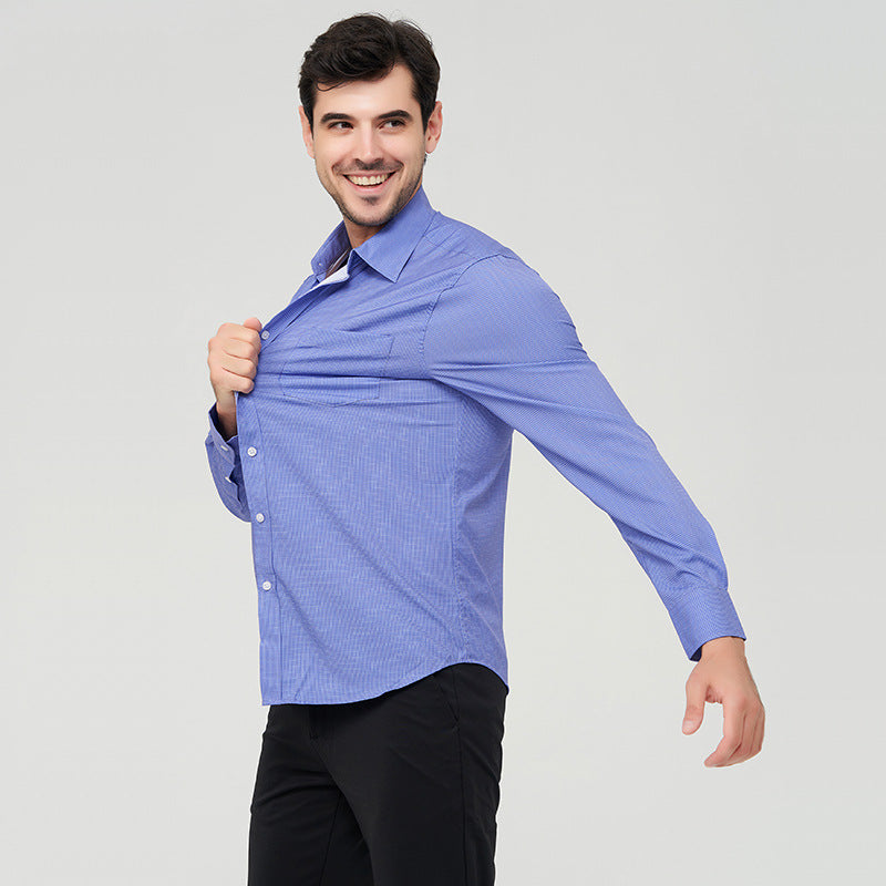 Men's Dress Shirts Long Sleeves Elastic Wrinkle Formal Business Camisas Shirts | A7