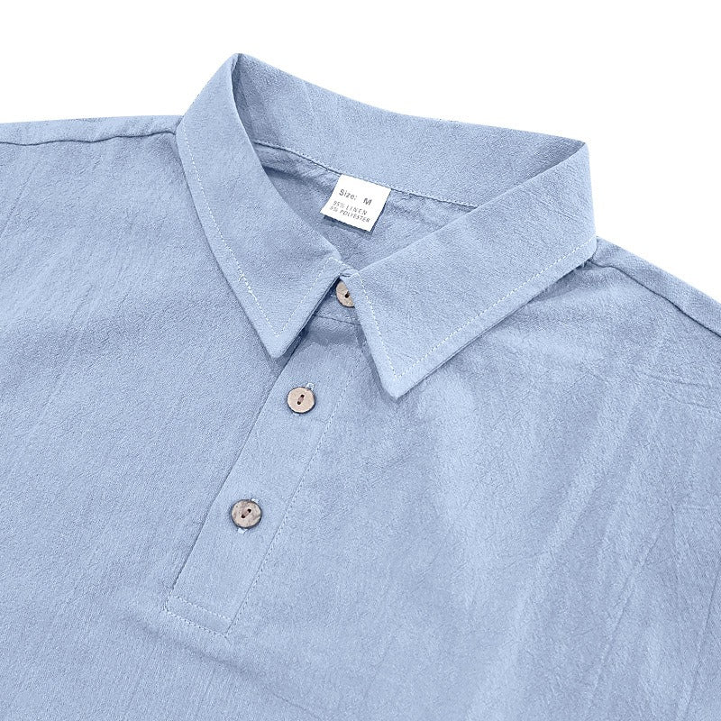 Men’s British Gentleman Style Loose-Fit Linen Polo Shirt Summer Short Sleeve | YHBKCS-20