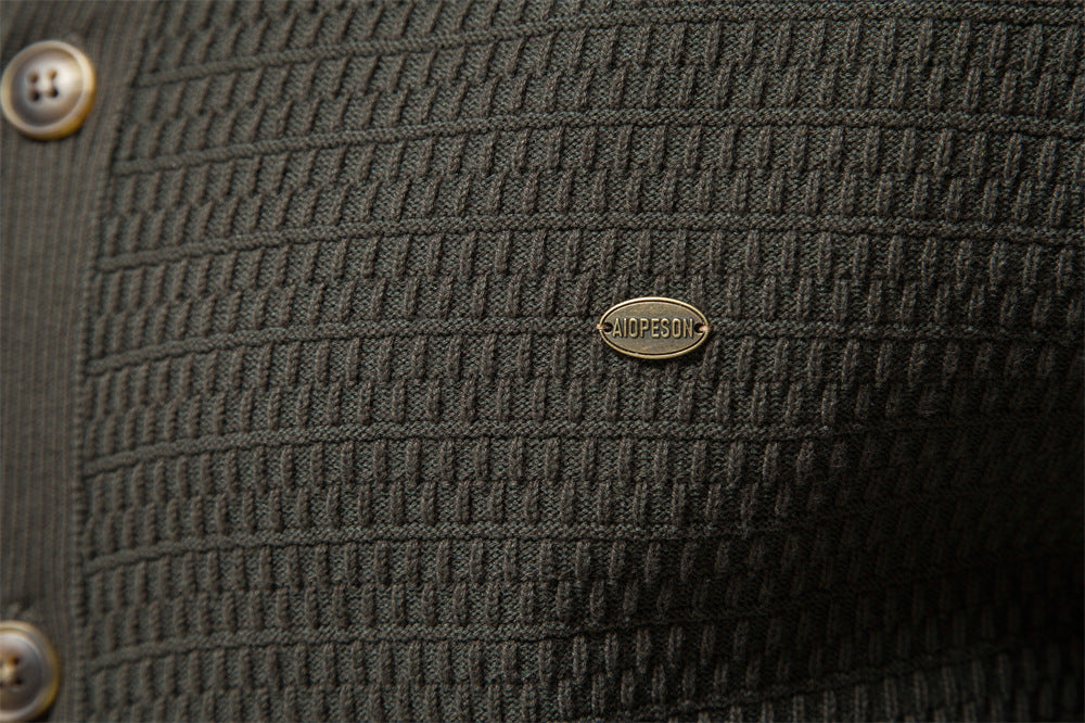 Men’s Winter Full-Zip Cardigan Sweater – High-Stretch Cotton Stand Collar Knit Top | Y324