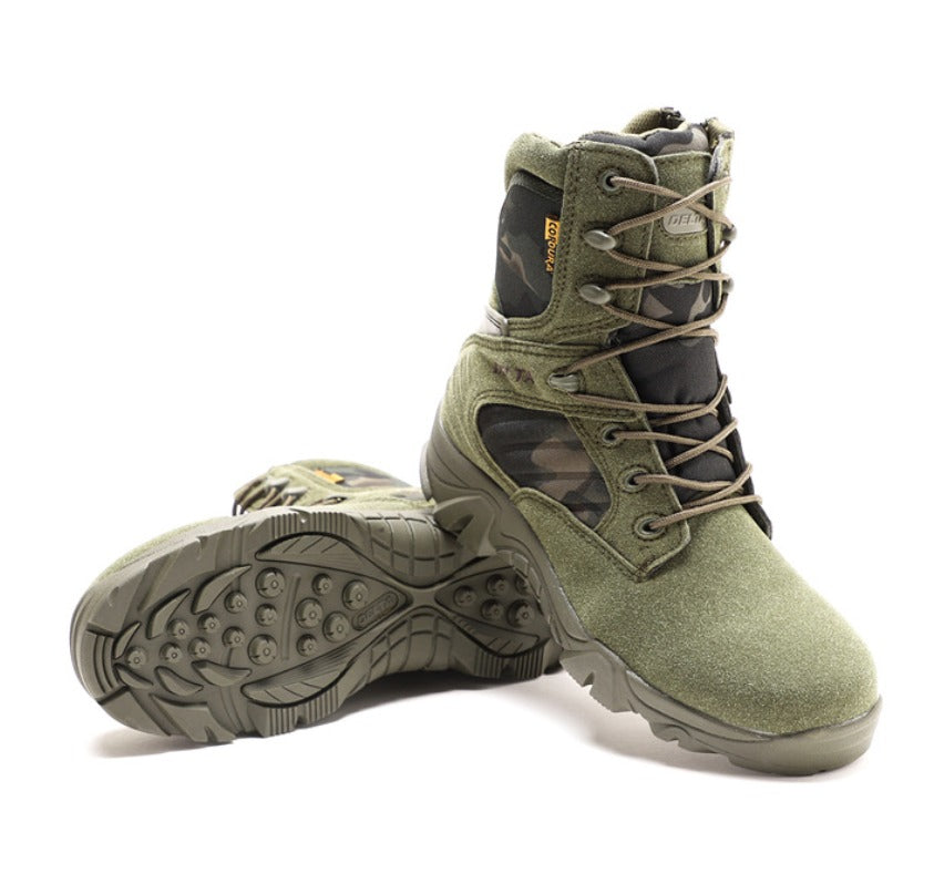 Men's Green Camouflage Delta Tactical Boots Thick Padded Collars Suede Combat Military Grade Shoes