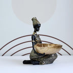 African Black Fruit Plate Ornament Resin Home Décor with Thai Style Folk Art Pattern Desktop Storage Decoration | RRW040