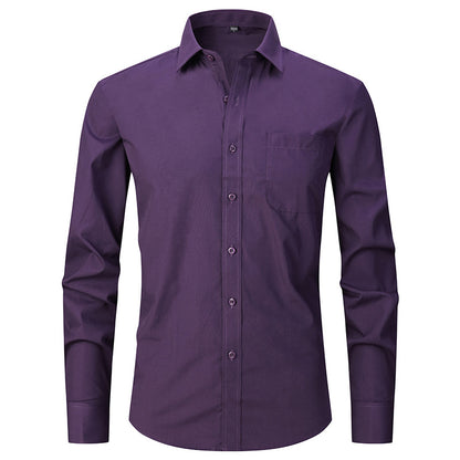 Men's Long Sleeve Shirt Striped Business Solid Color Work Formal Casual Shirt | FS05