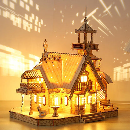 3D Puzzles Wooden Villa Castle Diy Wood Crafts Kids Light Up Hobbies Educational Toys | PT-045