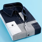 Men Denim Shirt Long Sleeve Slim Fit Color-Matching Casual Shirt | CS43