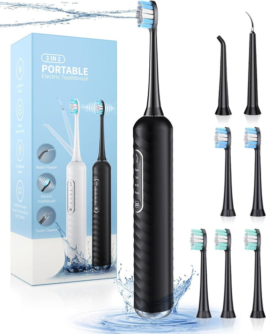 Spazzolino elettrico portatile 3 in 1 Kit per la pulizia dei denti con 4 modalità Spazzolino elettrico e filo interdentale Combo 