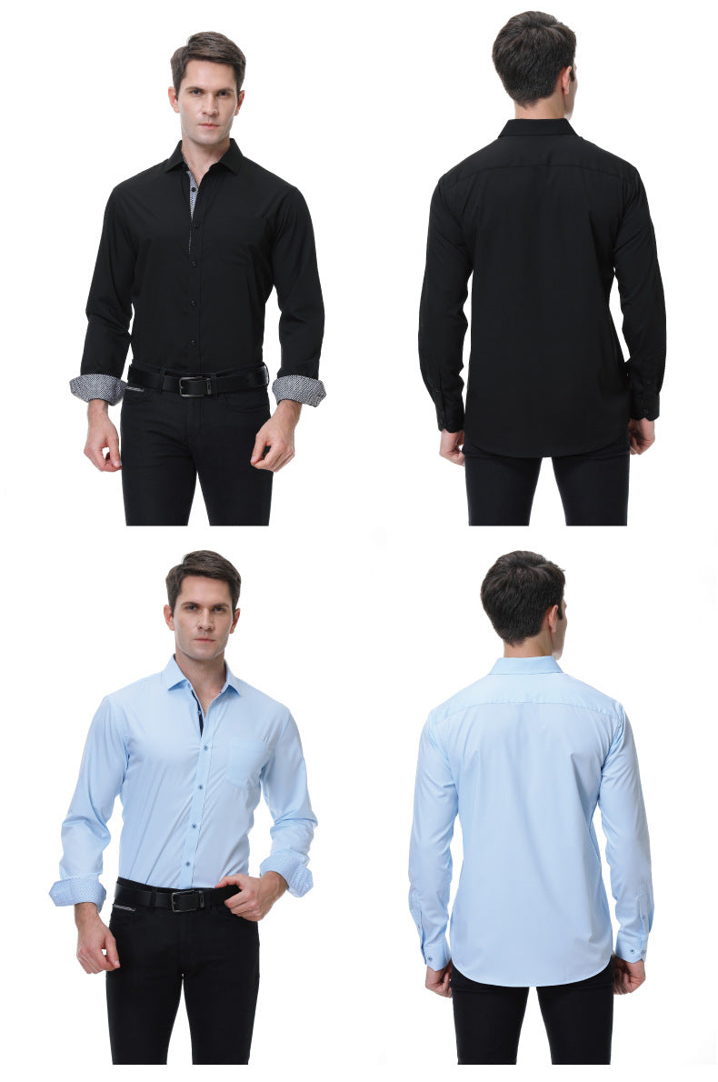 Men's Bamboo Fiber Long-Sleeved Shirts - Solid Color, Breathable & Non-Iron Casual Shirt | S01