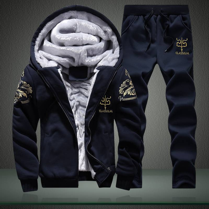 Men's Winter Tracksuit Fleece Lined Sweatshirt Hoodie Jacket Coat Pant Sweat Suit