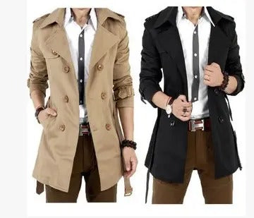 Trench-coat croisé slim d'hiver pour homme, veste longue, pardessus, vêtements d'extérieur | 1002 