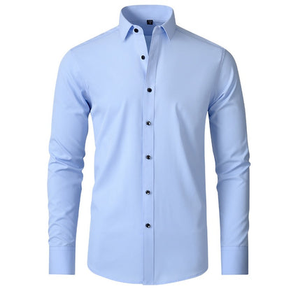 Men's Long-sleeved Business Casual Stretchable Shirt Solid Color Slim Non Iron Stretchy Dress Shirts