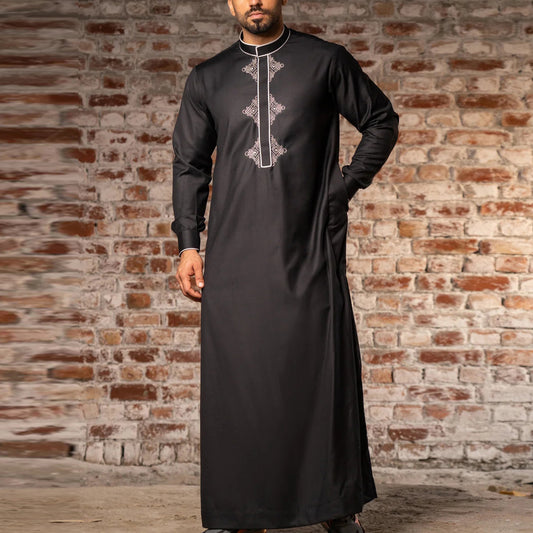 Men's Long-Sleeved Embroidered Arab Robe Ethnic Style Muslim Thobe for Elegant Comfort | 02