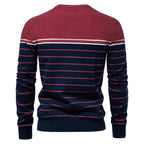 Men’s Striped Patchwork Knit Sweater – Crew Neck Casual Pullover for Autumn/Winter | SW117