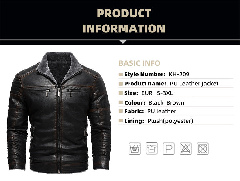 Europe & The United States Winter Leather Jacket Thickened Faux Fur Plush Warmth Retro Simulation Leather Texture Jacket | KH-209