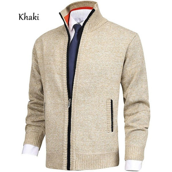 Men Stand Collar Knit Solid Color Zipper Outdoor Cardigan Knitwear Casual Tops Coat Jacket | 7701