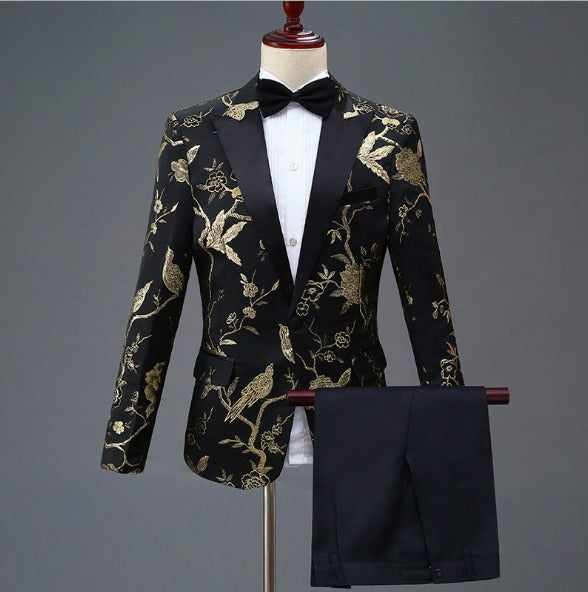 Men Jacquard Suit Business Wedding Party Tuxedo Dress Blazer Pant Slim Fit Tuxedo | 1003