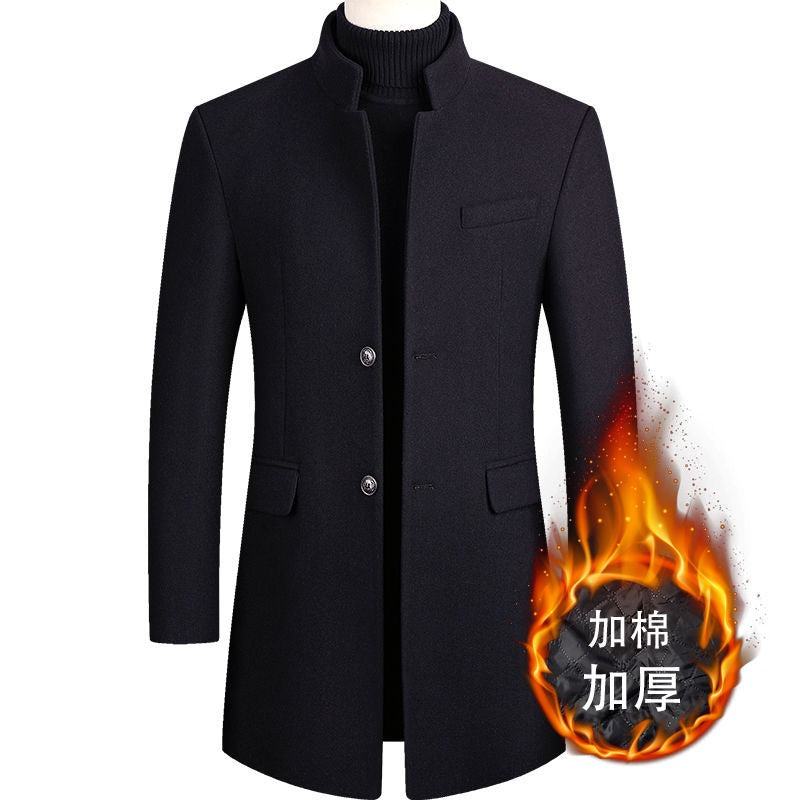 Men's Classic Woolen Jacket Coat Thick Mid-Long Trench Premium Wool & Blends Coat | 2811