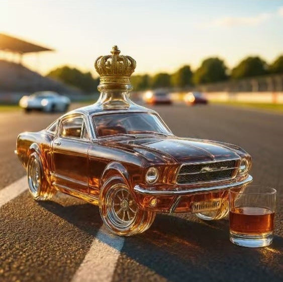 Police Car Mustang Whiskey Bottle Creative Vehicle-Shaped Glass Decanter 350ml Novelty Liquor Container for Home Bar & Gifts
