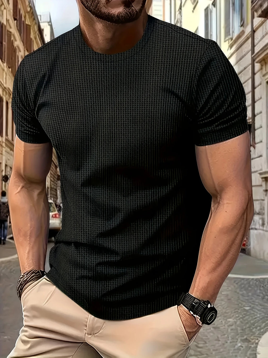Men's Bamboo Stripe Short Sleeve T-Shirt Breathable, Stretchy Summer Casual Wear | 115 CSF