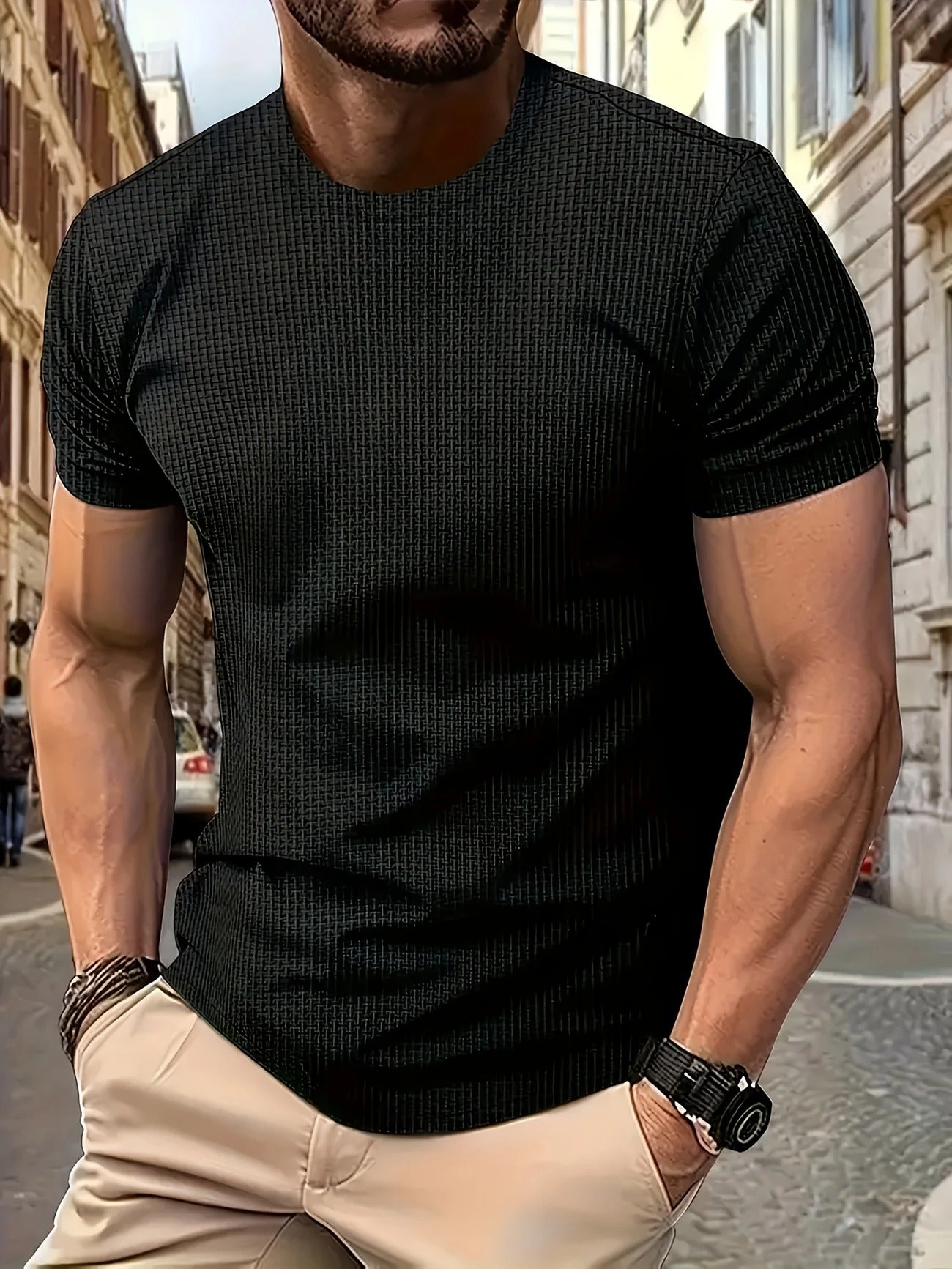 Men's Bamboo Stripe Short Sleeve T-Shirt Breathable, Stretchy Summer Casual Wear | 115 CSF