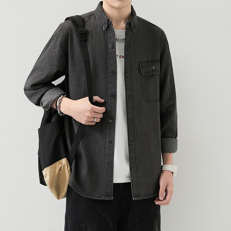 Men's Slim Fit Denim Long Sleeve Shirt Trendy Style Casual Work Jacket Shirt | MT8003