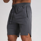 Men Running Shorts Zipper Pockets Side Split Workout Breathable Gym Shorts | K04