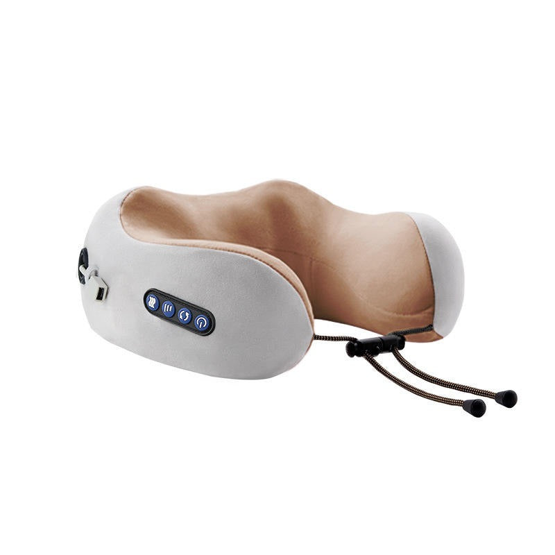 Electric Rechargeable Travel Pillow Relax Massager Heated Vibrating Soft Neck Massage