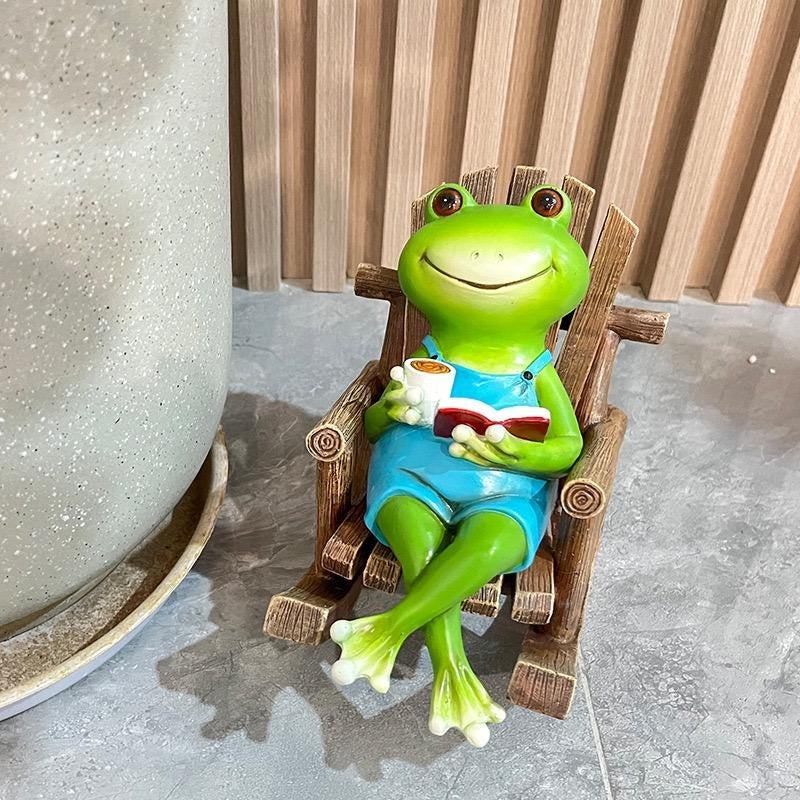 Reading Frog on Rocking Chair Fun Resin Office Desktop Decoration & Unique Birthday Gift | RDW142