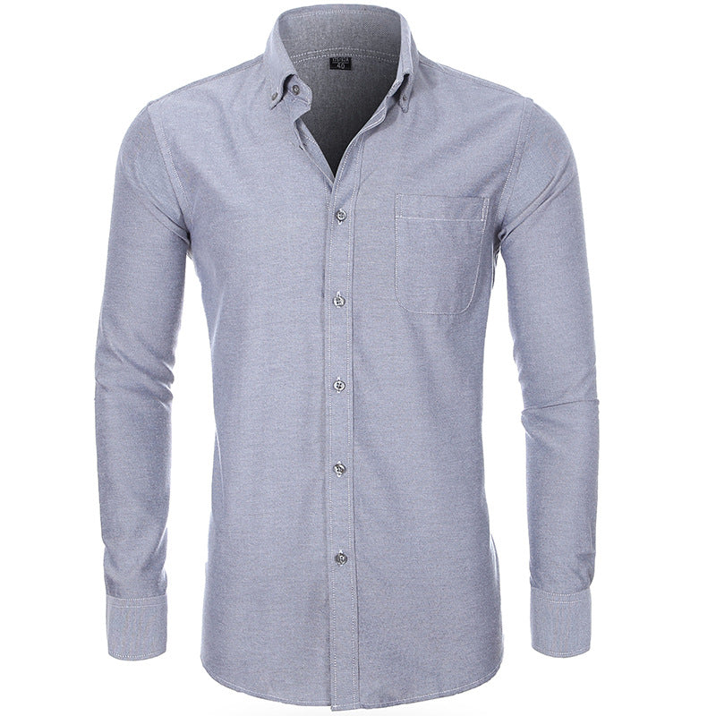 Camicia casual da uomo in Oxford filato tinta unita a maniche lunghe, abbigliamento autunnale | NJF 