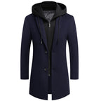 Men's Detachable Hooded Wool Jacket Windproof Mid-Length Coat Casual Thick Trench Coat | 1909-3