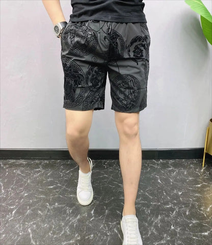 Men's Casual Polyester Shorts Flocking Cropped Summer Beach Printed Shorts | #71