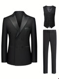 Men's Two-Tone Tuxedo Three-Piece Suit | Double-Breasted Banquet Blazer Set | Slim Fit Dinner Suit for Weddings | AK113