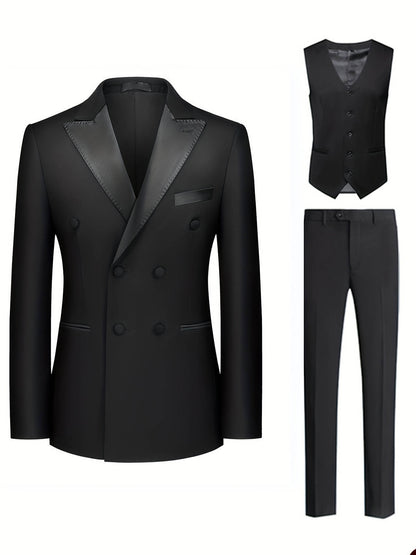 Men's Two-Tone Tuxedo Three-Piece Suit | Double-Breasted Banquet Blazer Set | Slim Fit Dinner Suit for Weddings | AK113
