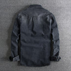 Men's Retro Heavy Distressed Denim Shirt Slim Fit Striped Long Sleeve Shirt | 8833