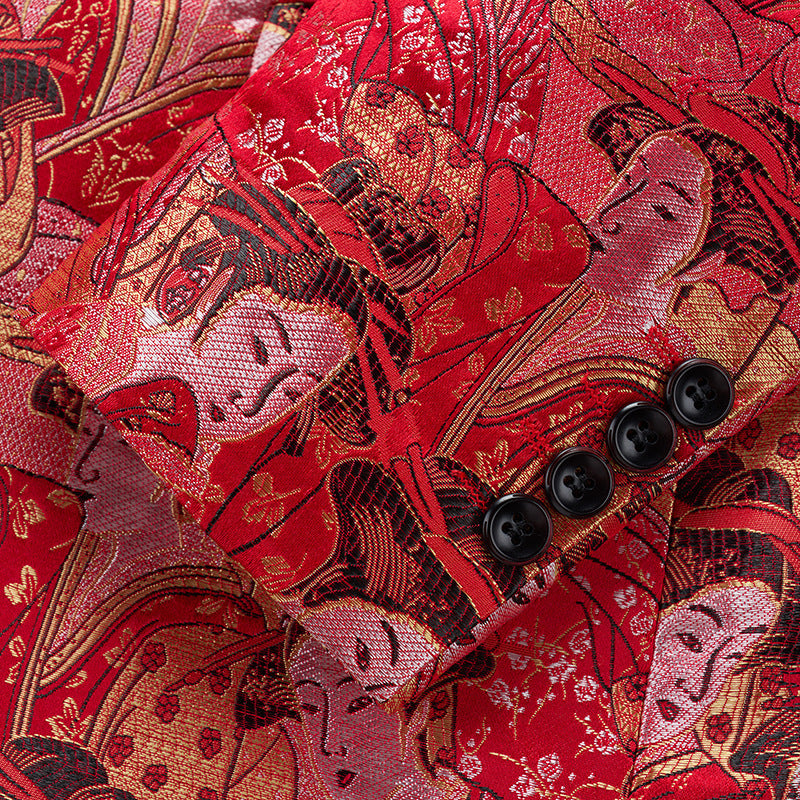 Men's Figure Jacquard Slim Fit Blazer | Single-Button Party & Banquet Jacket | Breathable Formal Wear for Nightclub & Events | 2609