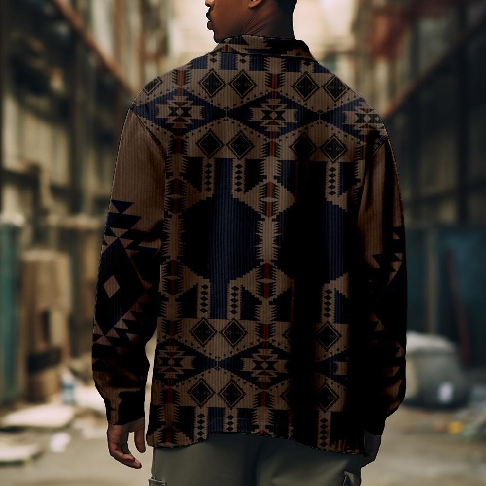 Western Vintage Navajo Aztec Bohemian Style Casual Single-breasted Corduroy Fleece Jacket | SYG-4459