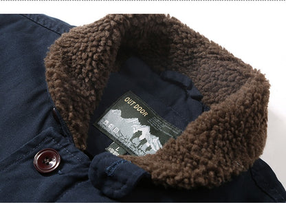 Men Winter Warm Lamb Thick Fur Collar Fleece Bomber Denim Jacket | AL-1855