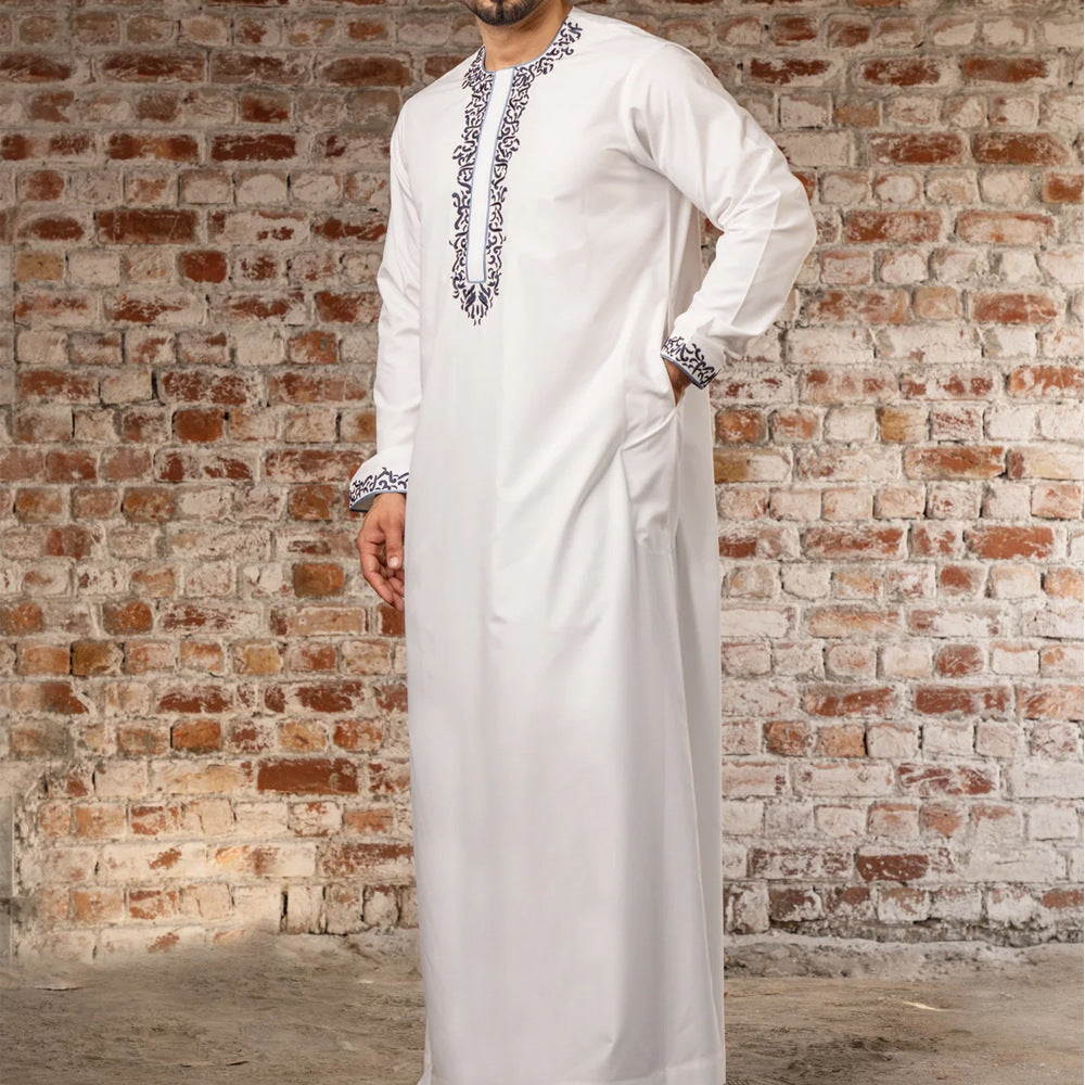 Men's Long-Sleeve Embroidered Arab Robe Traditional Ethnic Muslim Style Thobe | 84426