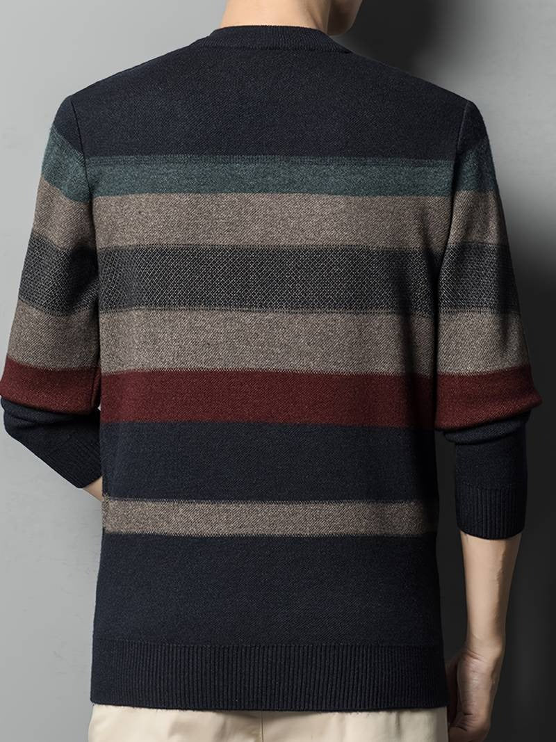 Men Cozy Color Block Sweater Softly Knitted Ultra-Stretchy Classic Crew Neck Sweatshirt | X05