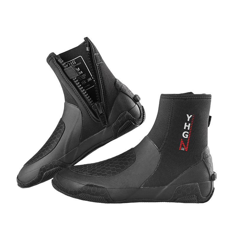 OUZO 5mm Neoprene Dive Boots | High-Top Puncture Resistant Water Shoes for Snorkeling & Surfing | Anti-Slip Beach Socks | BX5029-B