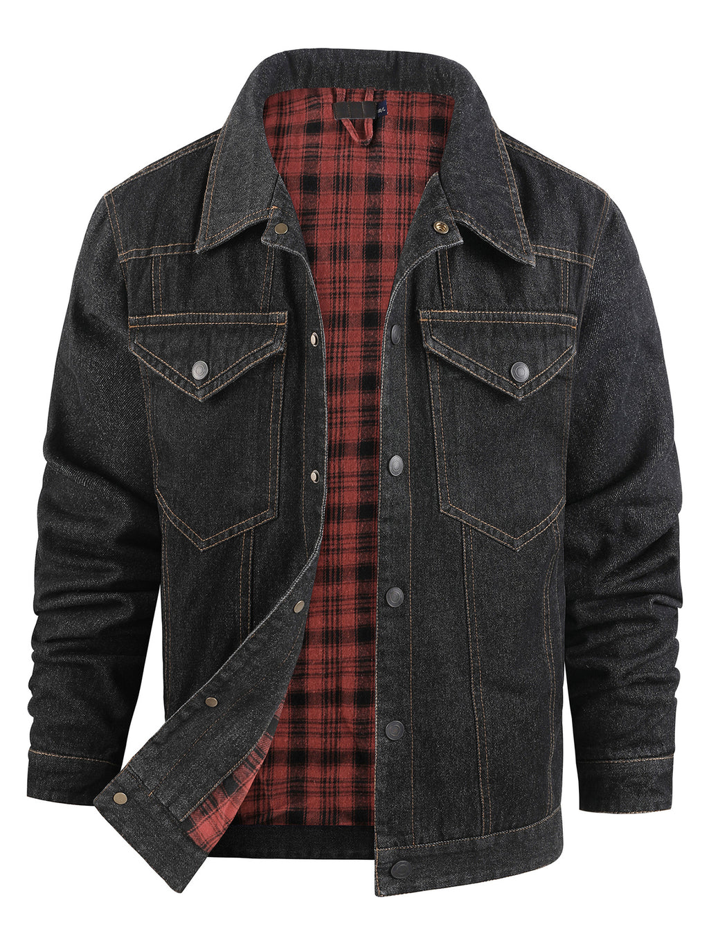 Men's Large Size Western Plaid Flannel Trucker Jacket Casual Denim Outerwear Jacket | 3270
