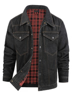 Men's Large Size Western Plaid Flannel Trucker Jacket Casual Denim Outerwear Jacket | 3270