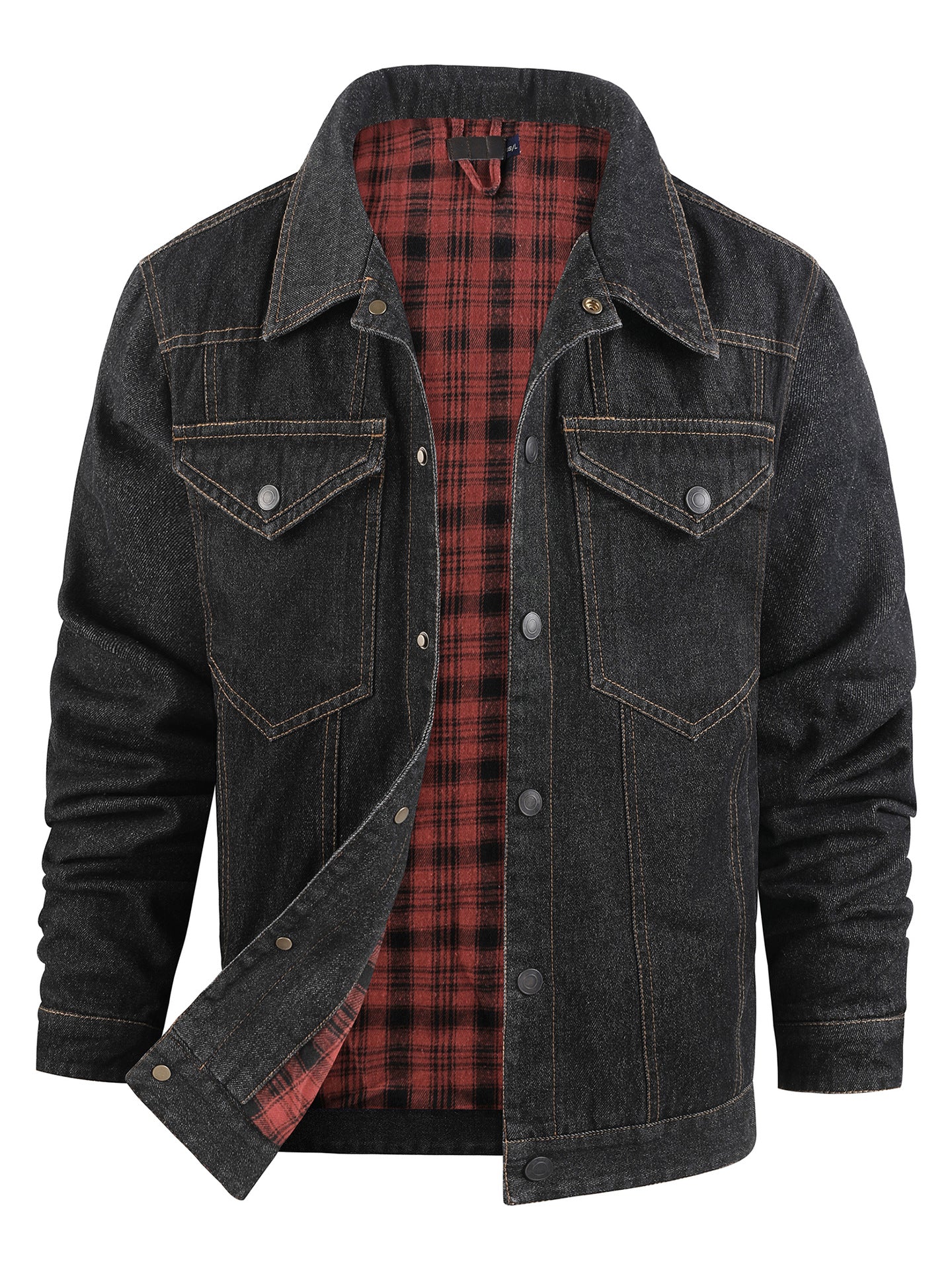 Men's Large Size Western Plaid Flannel Trucker Jacket Casual Denim Outerwear Jacket | 3270