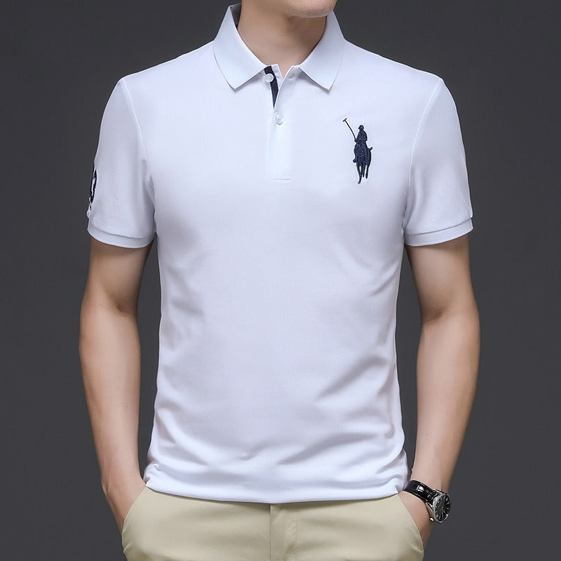 Trendy Embroidered Polo Shirt Short Sleeve Lapel Loose-Fit T-Shirt for Casual Style | K654
