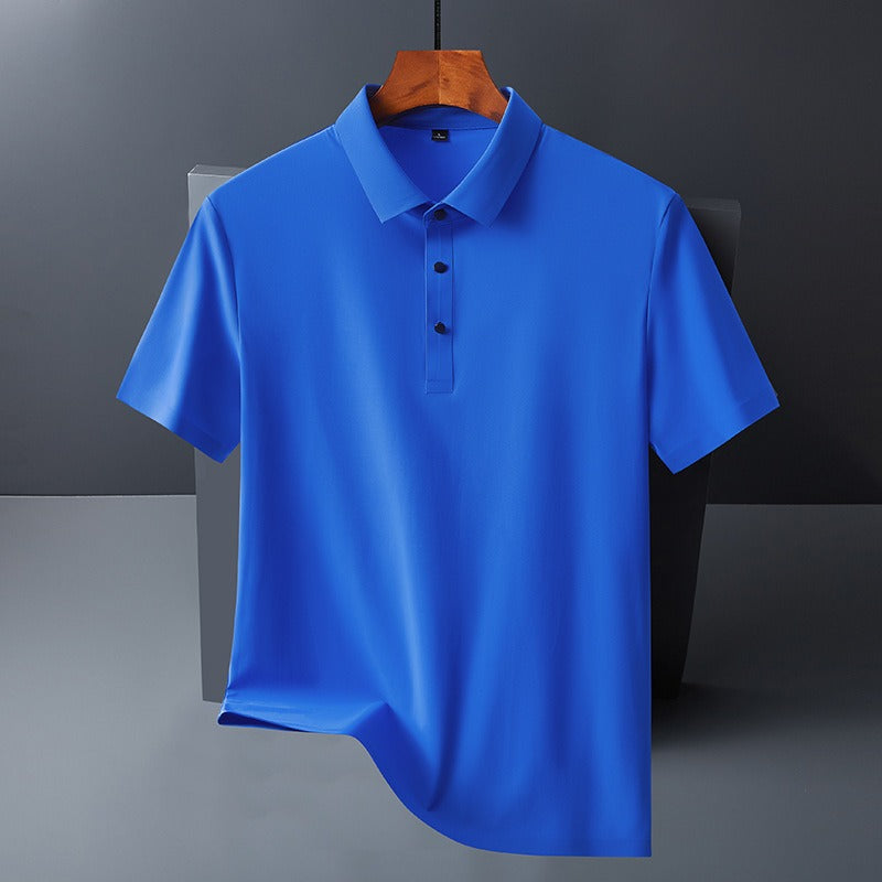 Men's Summer Seamless Ice Silk T-shirt Solid Color Short Sleeve Casual Stretch Polo Shirt | Y678