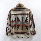 Men's Vintage Loose Fit Ethnic Aztec Geometric Print Shirt Top Pocket Woolen Shacket Plus Size Jacket | SYG-2580