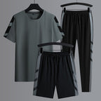 Men's Set Clothes 3 Pieces T Shirt Short Sleeve Solid Color Summer Sets | 1083