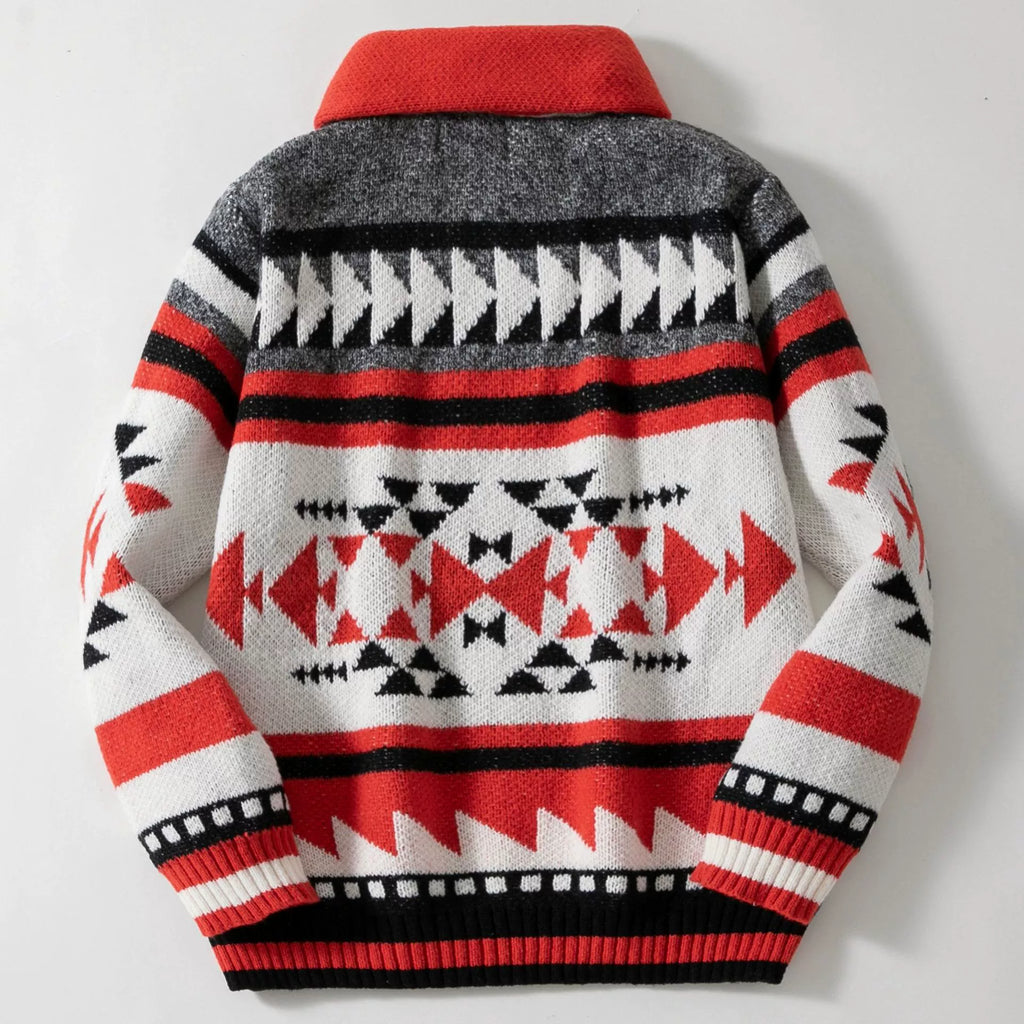 Men's Zipper Cardigan Jacket European & American Long Sleeve Lapel Jacquard Sweater | SY0012